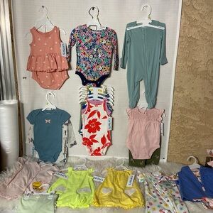 Carter's Neutral Ruffle Leggings with Yellow and Pink Bodysuits